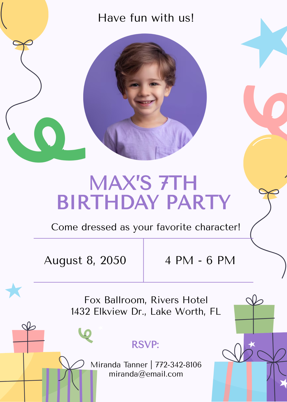 Free Kids Birthday Invitation Templates, Editable And Printable within Free Printable Birthday Invitations For Kids