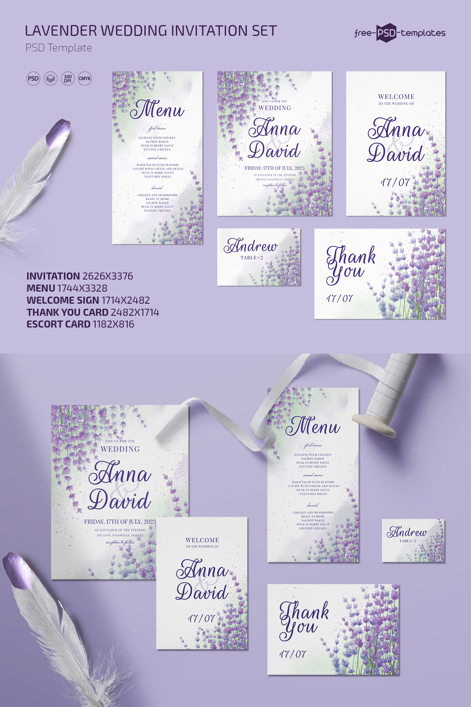 Free Lavender Wedding Invitation Set – Free Psd Templates for Free Printable Wedding Invitation Kits