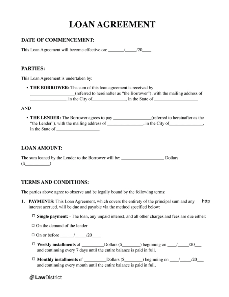 Free Loan Agreement Template | Loan Contract | Lawdistrict Regarding Free Printable Blank Loan Agreement Free Loan Agreement Template | Loan Contract | Lawdistrict Regarding Free Printable Blank Loan Agreement