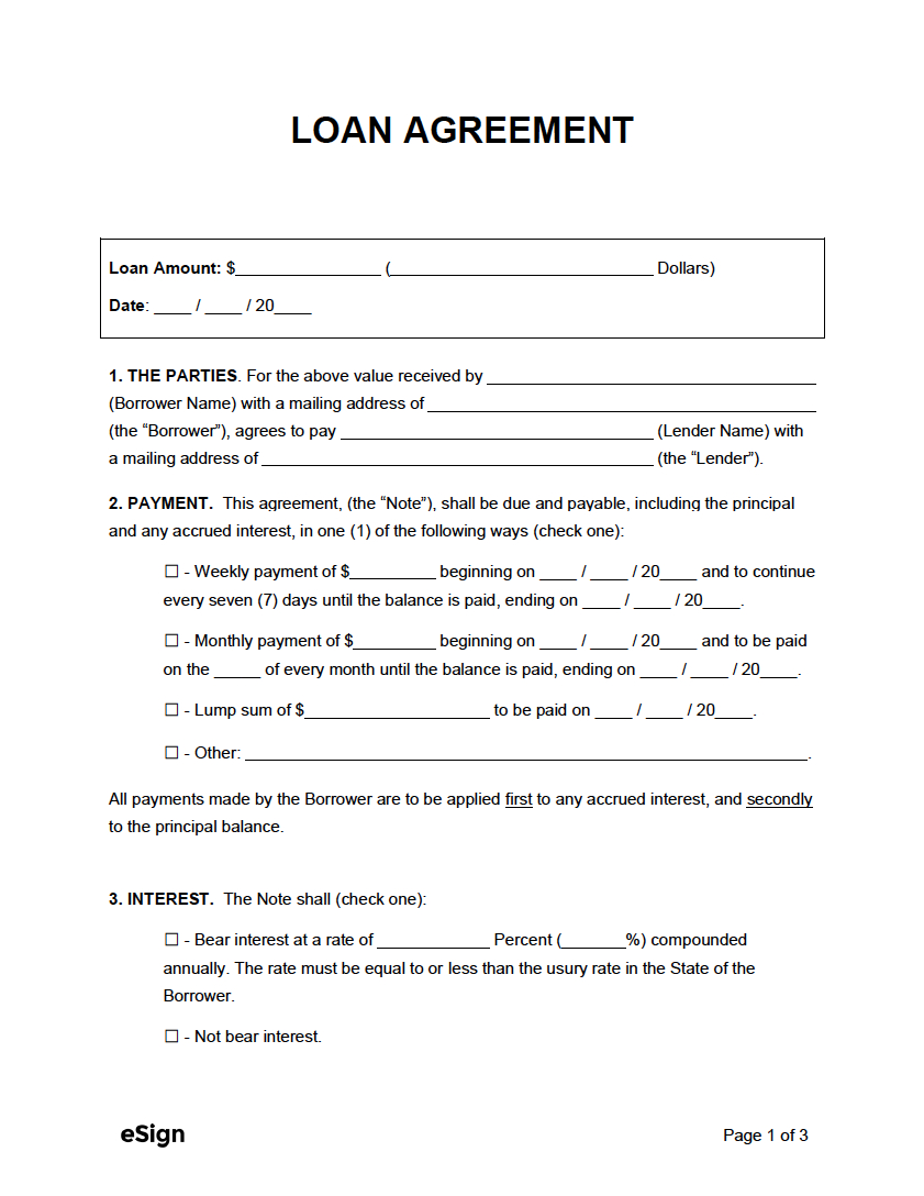 Free Loan Agreement Template | Pdf | Word throughout Free Printable Blank Loan Agreement