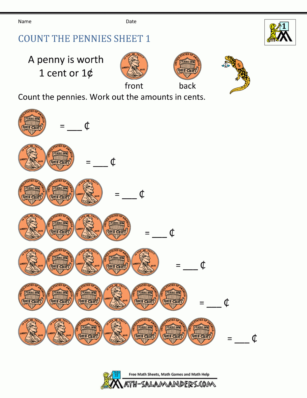 Free Math Money Worksheets 1St Grade intended for Free Printable Money Worksheets