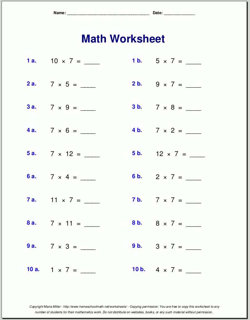 Free Math Worksheets throughout Free Printable 7th Grade Math Worksheets
