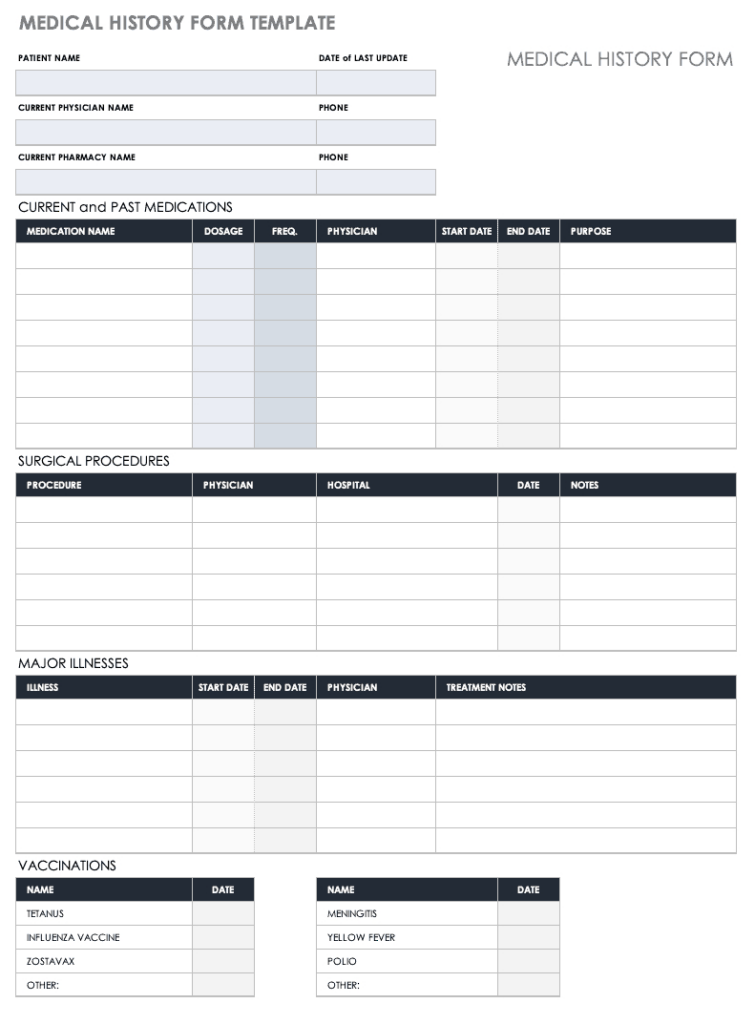 Free Medical Form Templates | Smartsheet Regarding Free Printable Personal Medical History Forms Free Medical Form Templates | Smartsheet Regarding Free Printable Personal Medical History Forms
