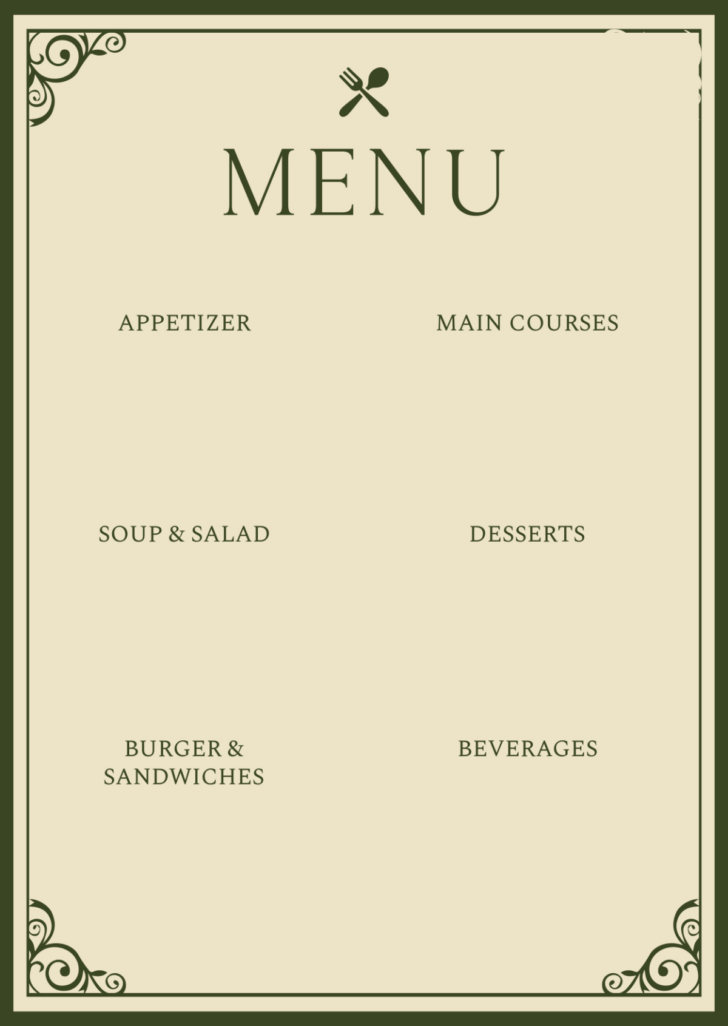 Menu Template Free Printable Word