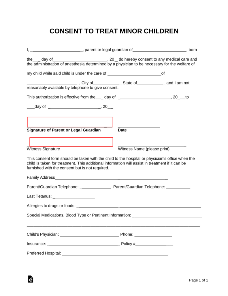 Free Minor (Child) Medical Consent Form   Pdf | Word – Eforms Inside Free Printable Medical Consent Form