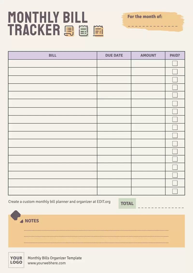 Free Monthly Bills Organizer Templates intended for Free Printable Monthly Bills Worksheet