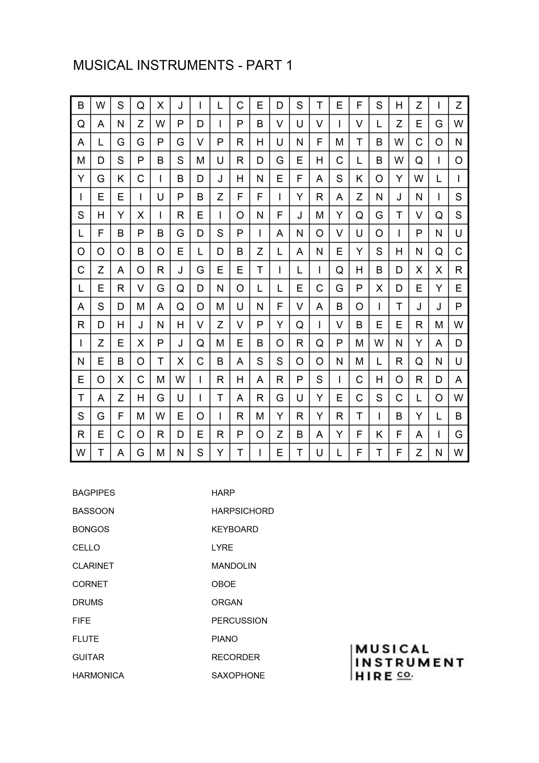 Free Music Word Search Puzzles - Musical Instrument Hire Co intended for Free Printable Music Word Searches