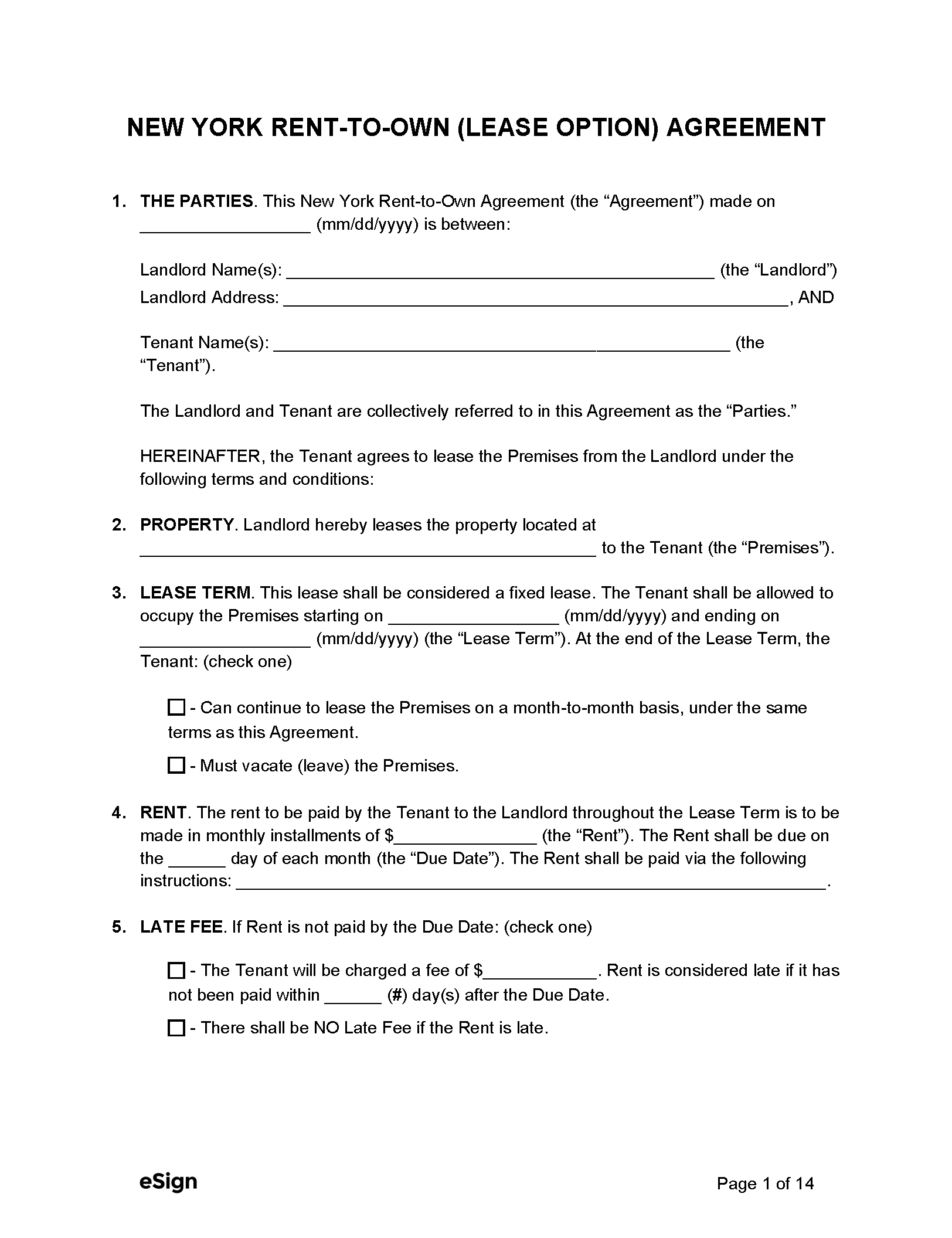 Free New York Rental Lease Agreement Templates (6) | Pdf regarding Free Printable Lease Agreement Ny