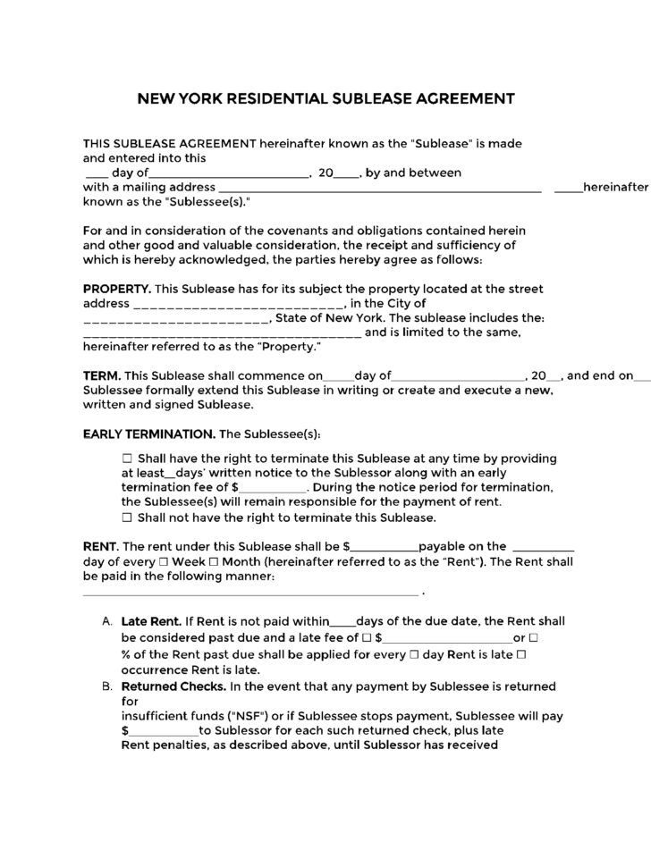 Free Printable Lease Agreement Ny