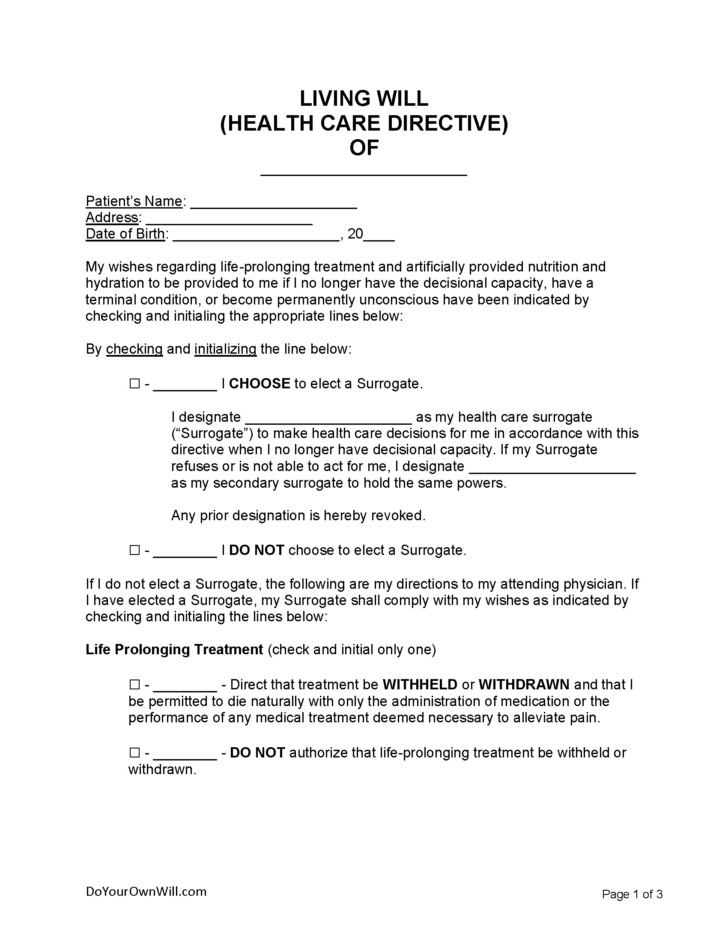 Free Online Printable Living Wills