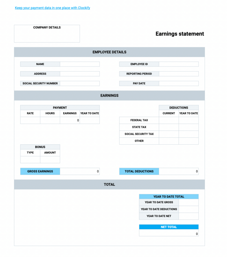 Free Pay Stub Templates — Clockify For Free Printable Blank Check Stubs Free Pay Stub Templates — Clockify For Free Printable Blank Check Stubs