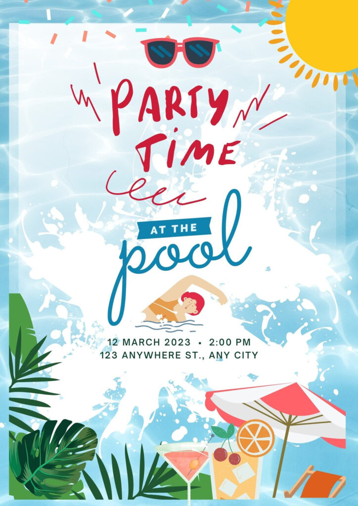 Free Pool Party Flyer Templates To Edit And Print | Canva Inside Pool Party Flyers Free Printable