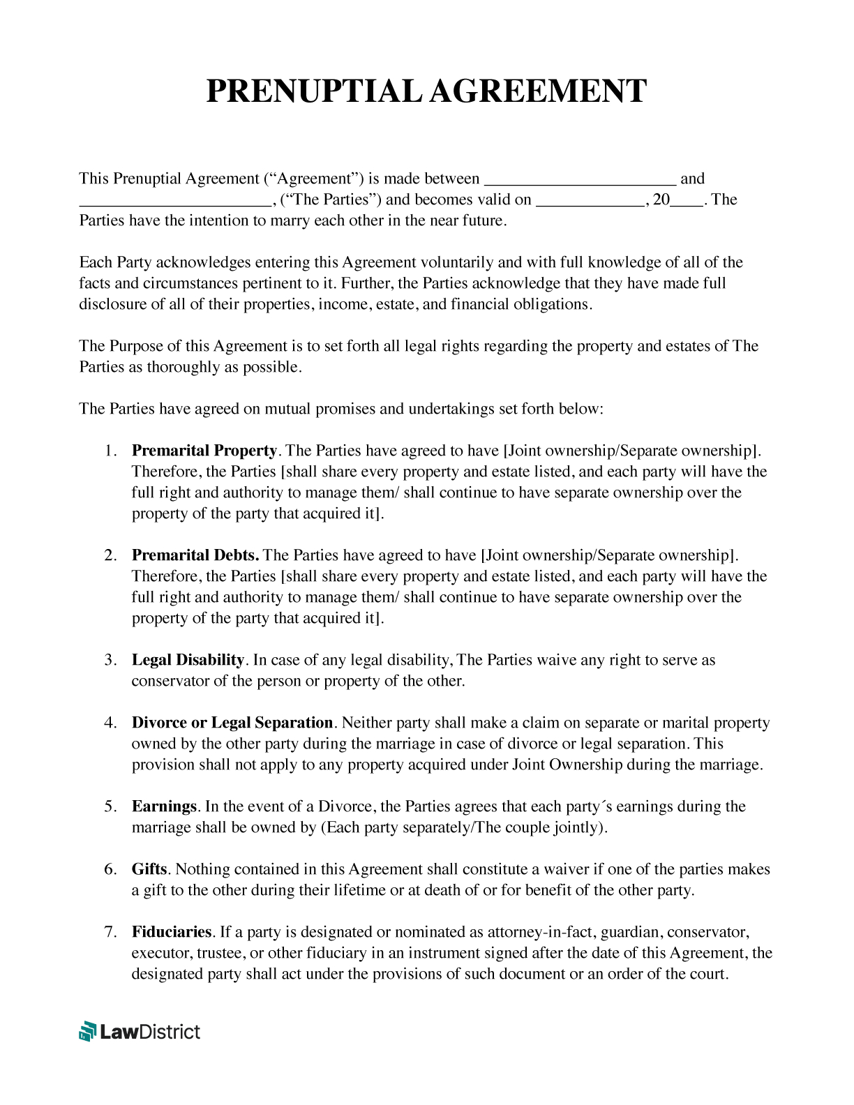 Free Prenuptial Agreement Template | Pdf &amp;amp; Sample | Lawdistrict intended for Free Printable Prenuptial Agreement Form
