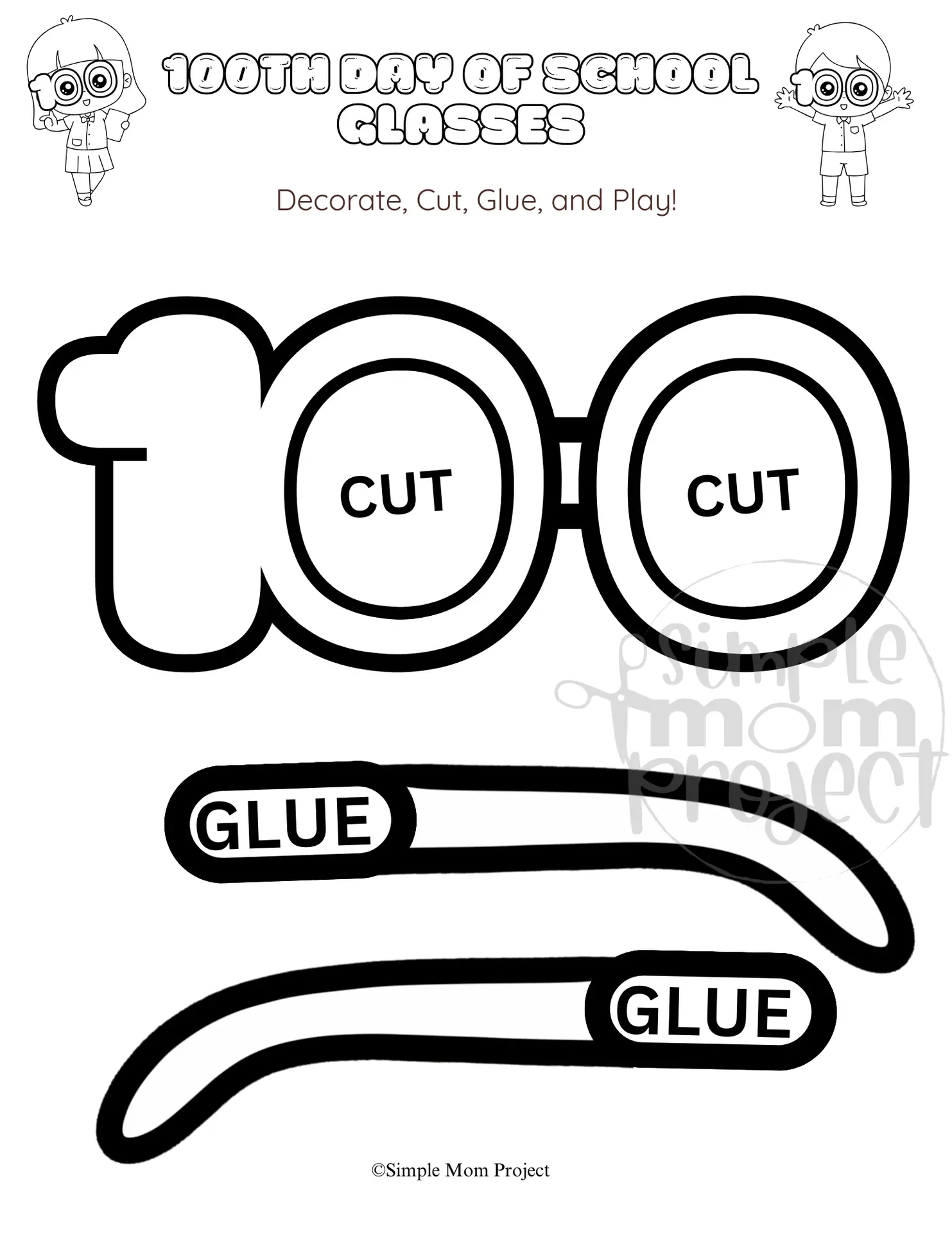 Free Printable 100Th Day Of School Glasses Template – Simple Mom intended for 100th Day of School Printable Glasses Free