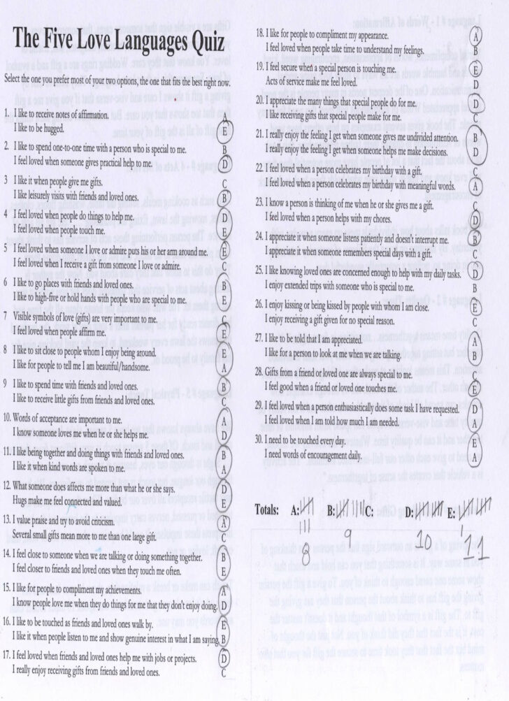 Free Printable Love Language Quiz
