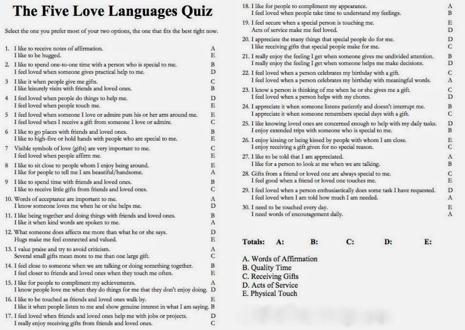 Free Printable 5 Love Languages Quiz - Printable Party Favors pertaining to Free Printable Love Language Quiz