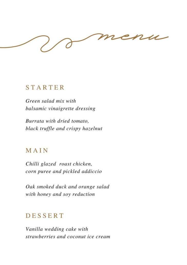 Free Printable Dinner Party Menu Template