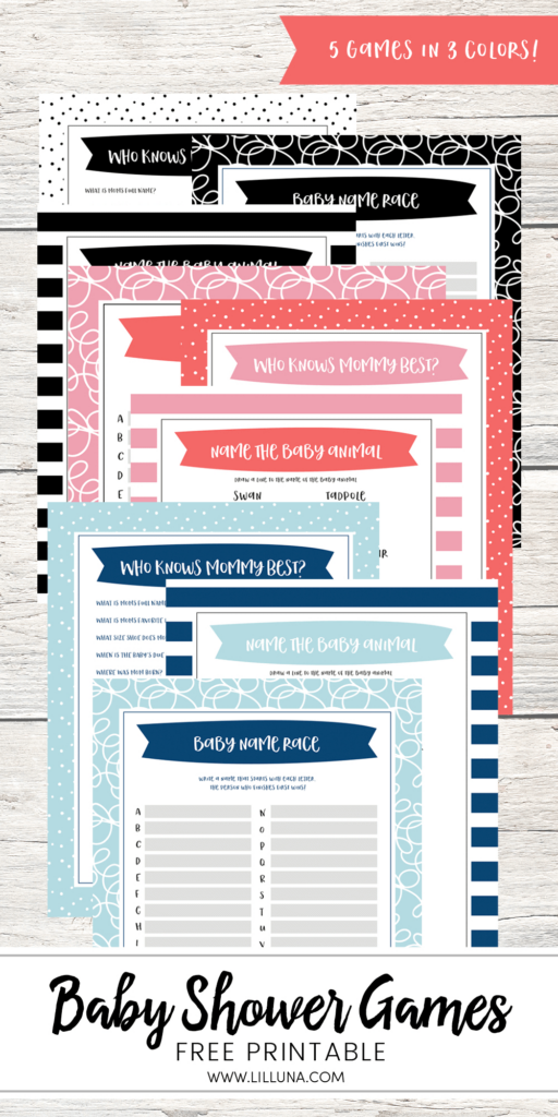 Free Printable Baby Shower Games   5 Games (In 3 Colors!) | Lil&<h2>039; Luna With Regard To Baby Name Race Free Printable