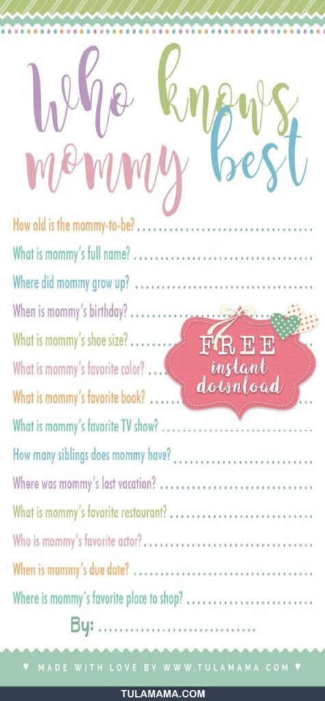 Free Printable Baby Shower Games Who Knows Mommy The Best Intended For Free Printable Baby Shower Games Who Knows Mommy The Best