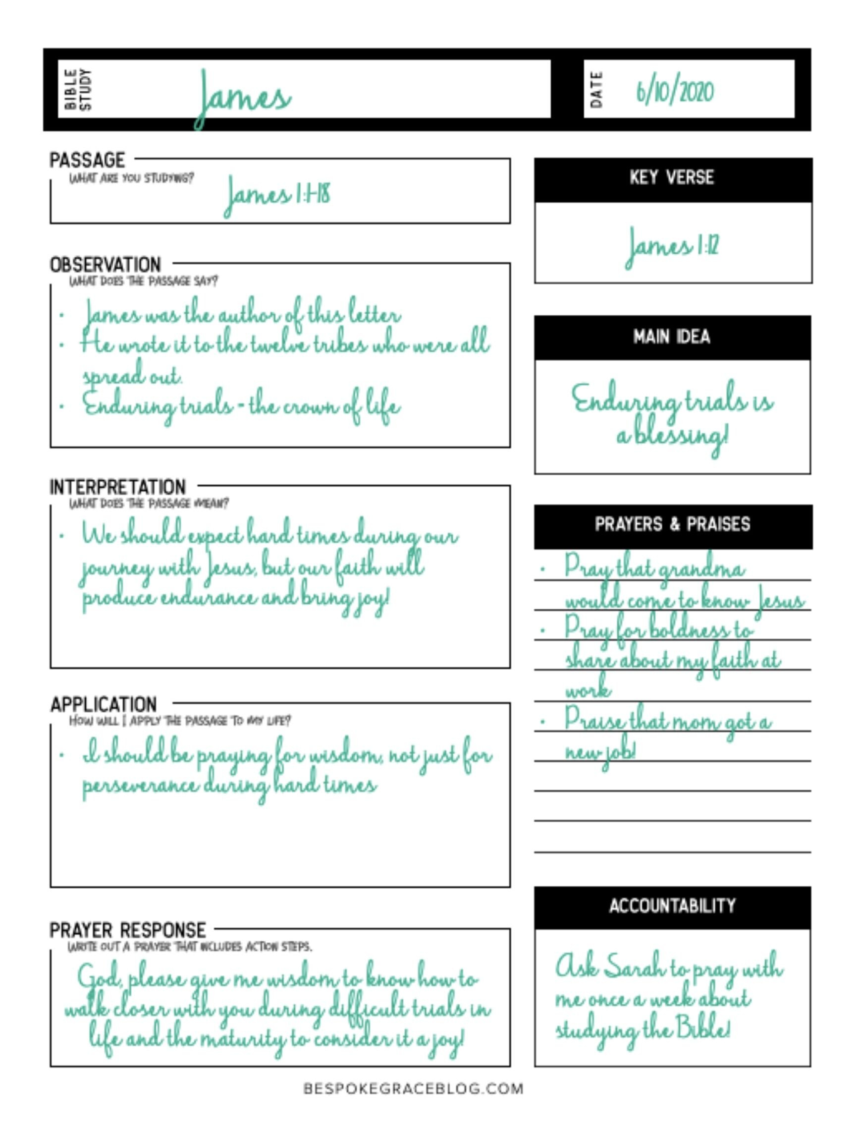 Free Printable Bible Study Worksheet — Bespoke Grace - Worksheets with Free Printable Bible Study Lessons For Adults
