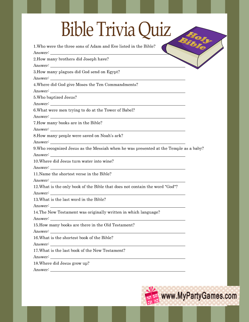 Free Printable Bible Trivia Quiz With Answer Key with Free Printable Bible Trivia For Adults