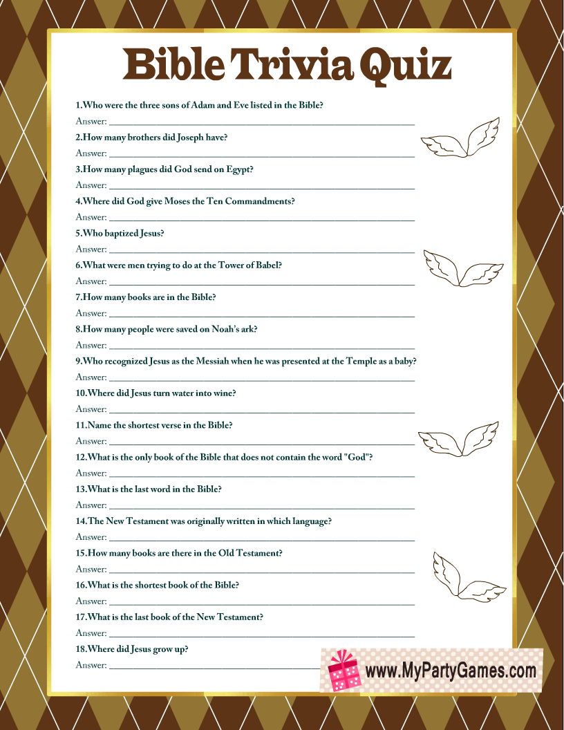 Free Printable Bible Trivia Quiz With Answer Key with Free Printable Bible Trivia For Adults