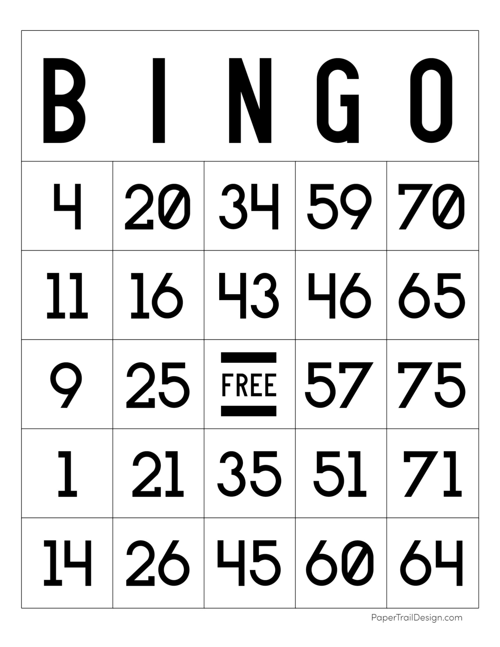 Free Printable Bingo Cards - Paper Trail Design intended for Free Printable Bingo Cards 1-75