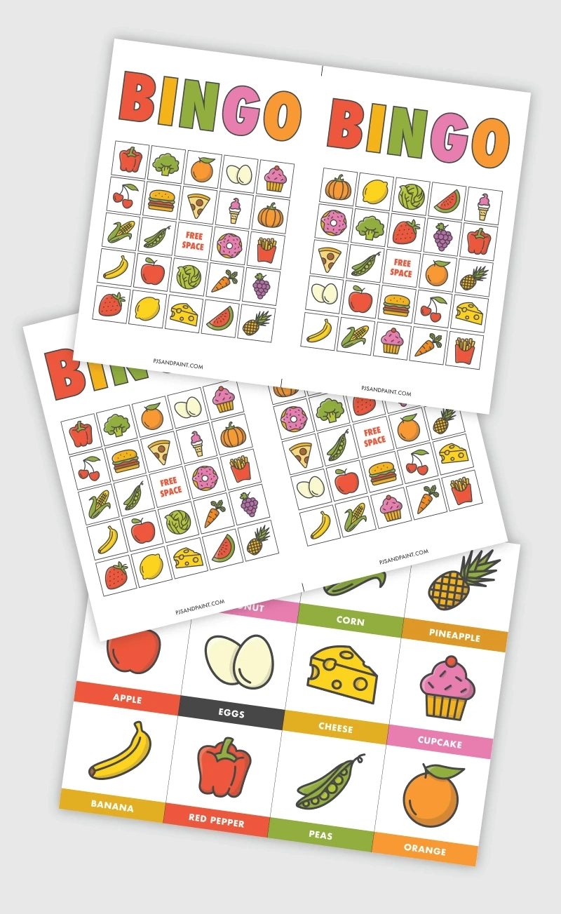Free Printable Bingo For Kids - Food Themed - Pjs And Paint regarding Free Printable Bingo Chips