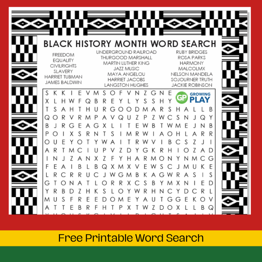 Free Printable Black History Month Word Search   Growing Play In Free Printable Black History Month Word Search