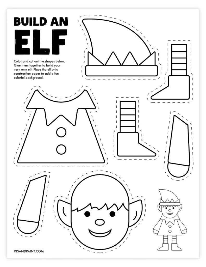Free Printable Build An Elf Craft   Pjs And Paint With Regard To Free Printable Elf Pattern