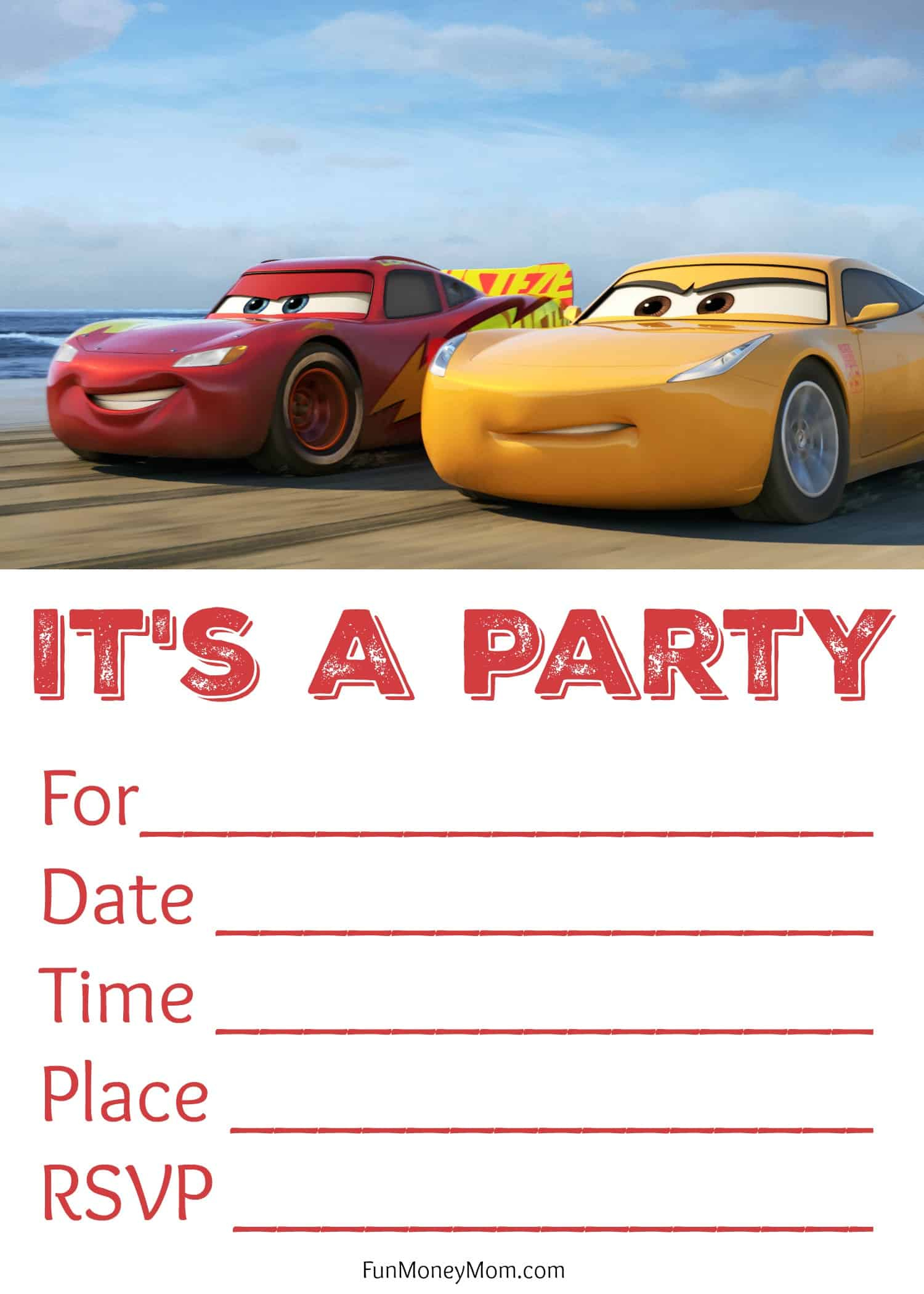 Free Printable Cars Birthday Invitations - Fun Money Mom with regard to Free Printable Disney Cars Birthday Party Invitations
