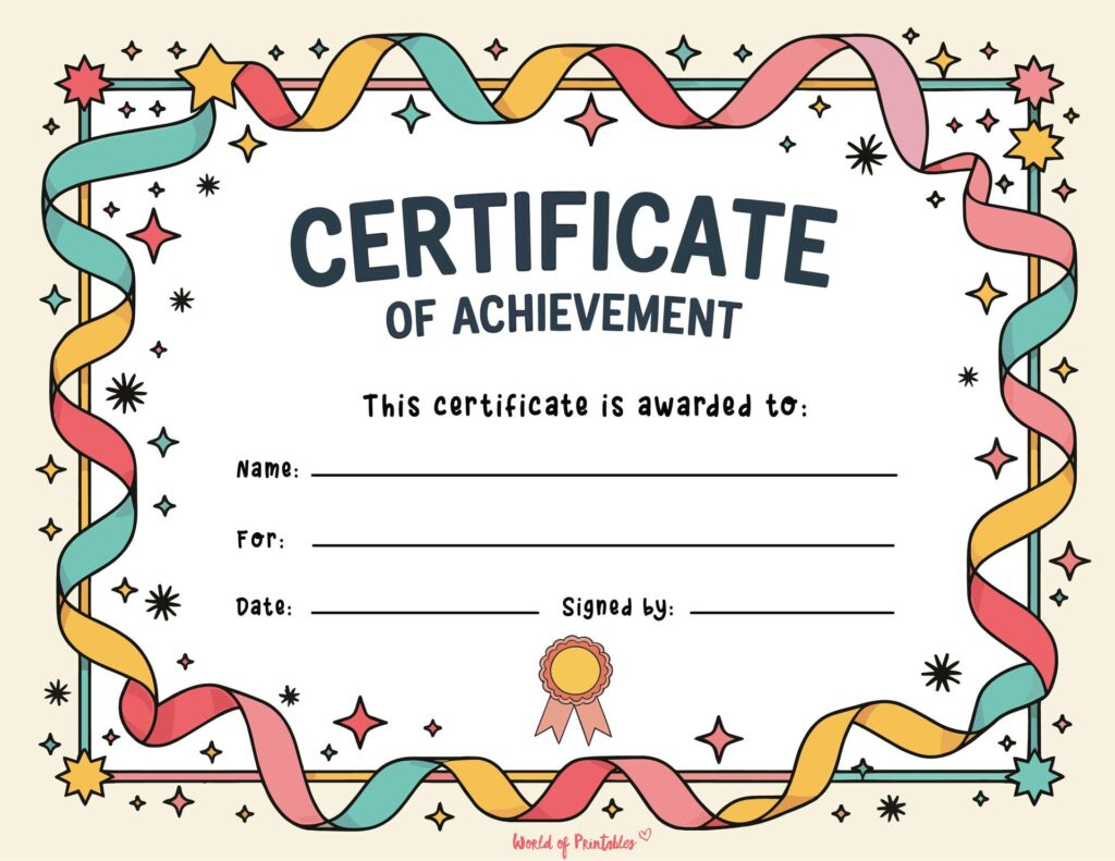 Free Printable Certificate Of Achievement Templates For Kids within Free Printable Certificates of Achievement