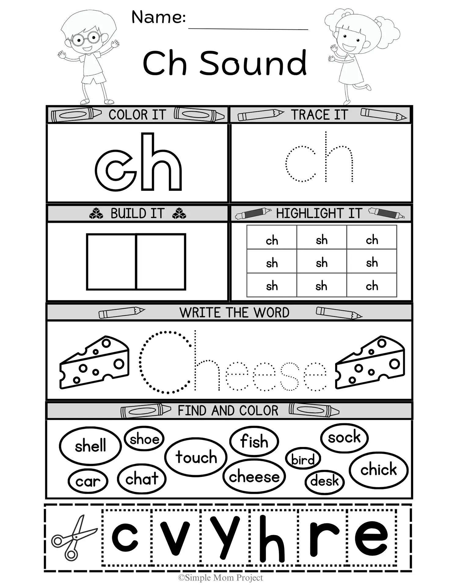Free Printable Ch Worksheet For Kids Phonics Activities – Simple for Free Printable Ch Digraph Worksheets
