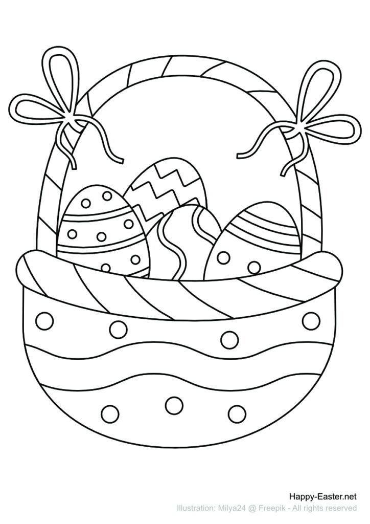 Free Printable Coloring Page | Easter Egg Basket With Bows Inside Free Printable Easter Basket Coloring Pages