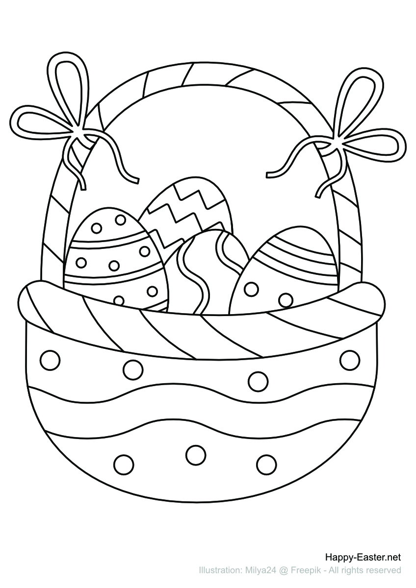 Free Printable Coloring Page | Easter Egg Basket With Bows inside Free Printable Easter Basket Coloring Pages