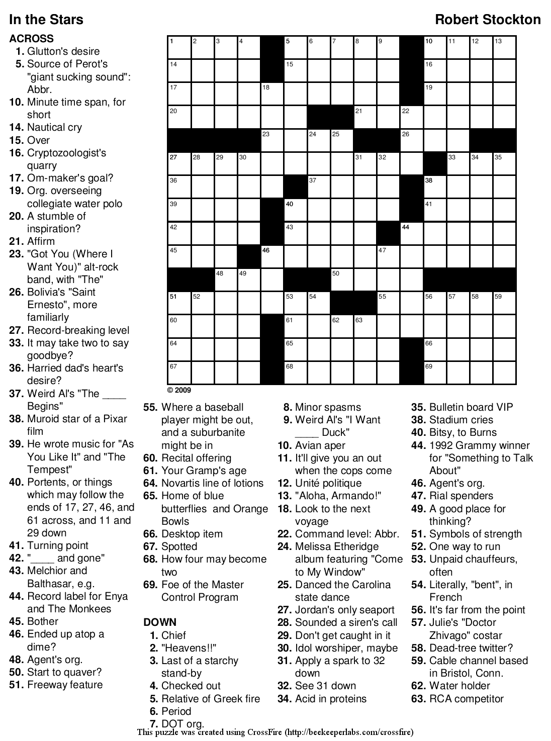 Free Printable Crossword Puzzle #91: "In The Stars" | Beekeeper in Free Printable Crosswords Medium