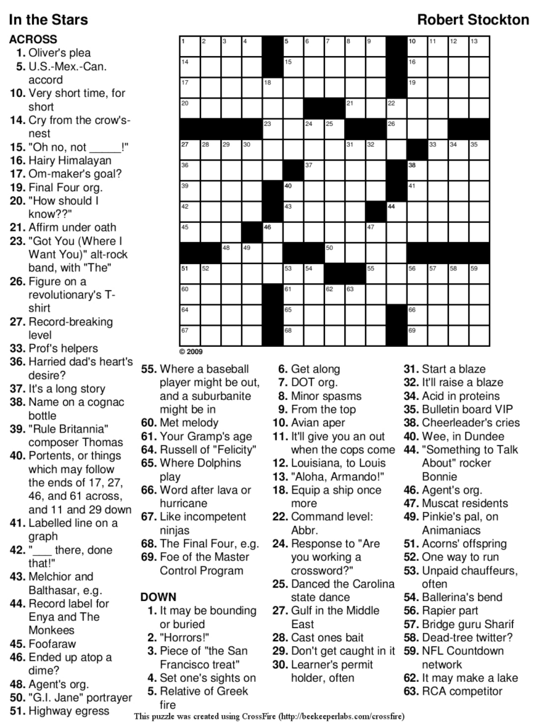 Free Printable Crossword Puzzle <h2>91: \"In The Stars\" | Beekeeper Pertaining To Free Printable Crosswords Easy Free Printable Crossword Puzzle <h2>91: \"In The Stars\" | Beekeeper Pertaining To Free Printable Crosswords Easy