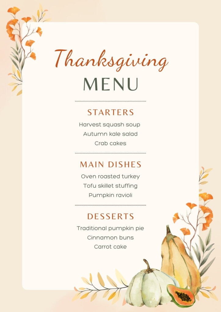 Free Printable, Customizable Thanksgiving Menu Templates | Canva With Free Printable Thanksgiving Menu Template