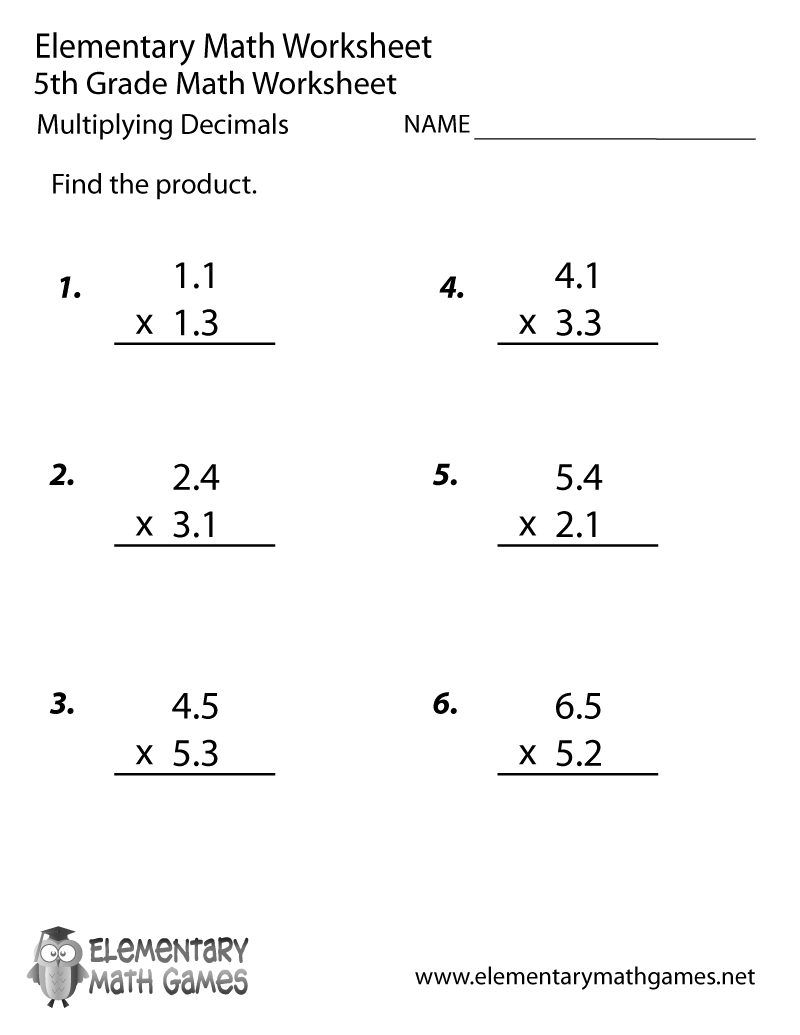 Free Printable Decimals Multiplication Worksheet For Fifth Grade intended for Free Printable Multiplying Decimals Worksheets