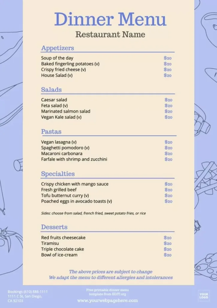 Free Printable Dinner Menu Templates With Design A Menu For Free Printable