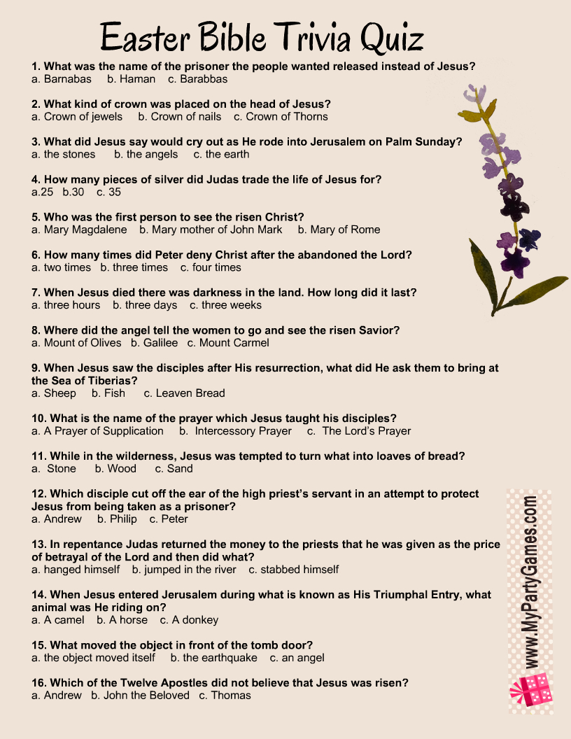 Free Printable Easter Bible Trivia Quiz With Answer Key with regard to Free Printable Bible Trivia For Adults