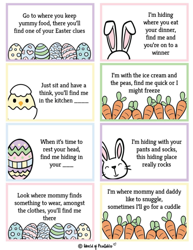 Free Printable Easter Egg Hunt Clues World Of Printables With Easter Scavenger Hunt Riddles Free Printable Free Printable Easter Egg Hunt Clues World Of Printables With Easter Scavenger Hunt Riddles Free Printable