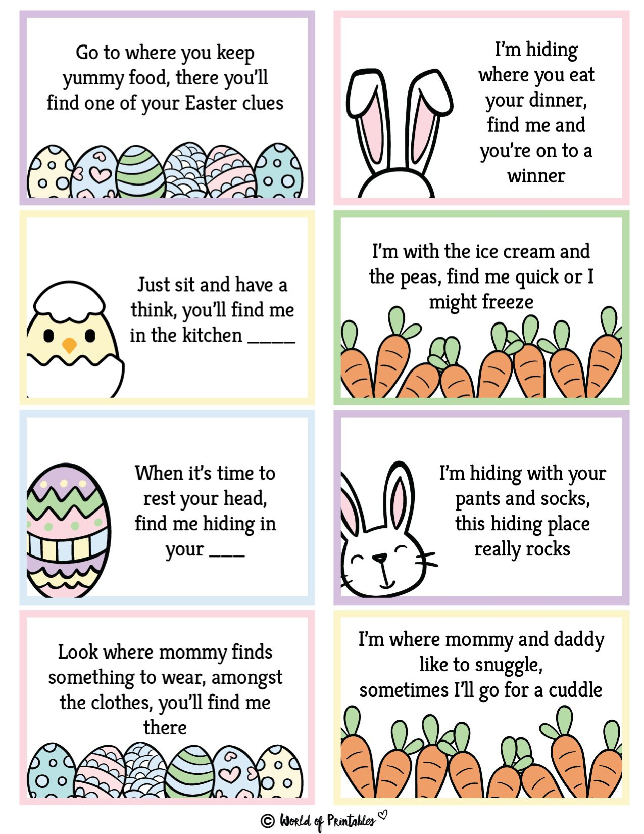 Free Printable Easter Egg Hunt Clues - World Of Printables with Easter Scavenger Hunt Riddles Free Printable