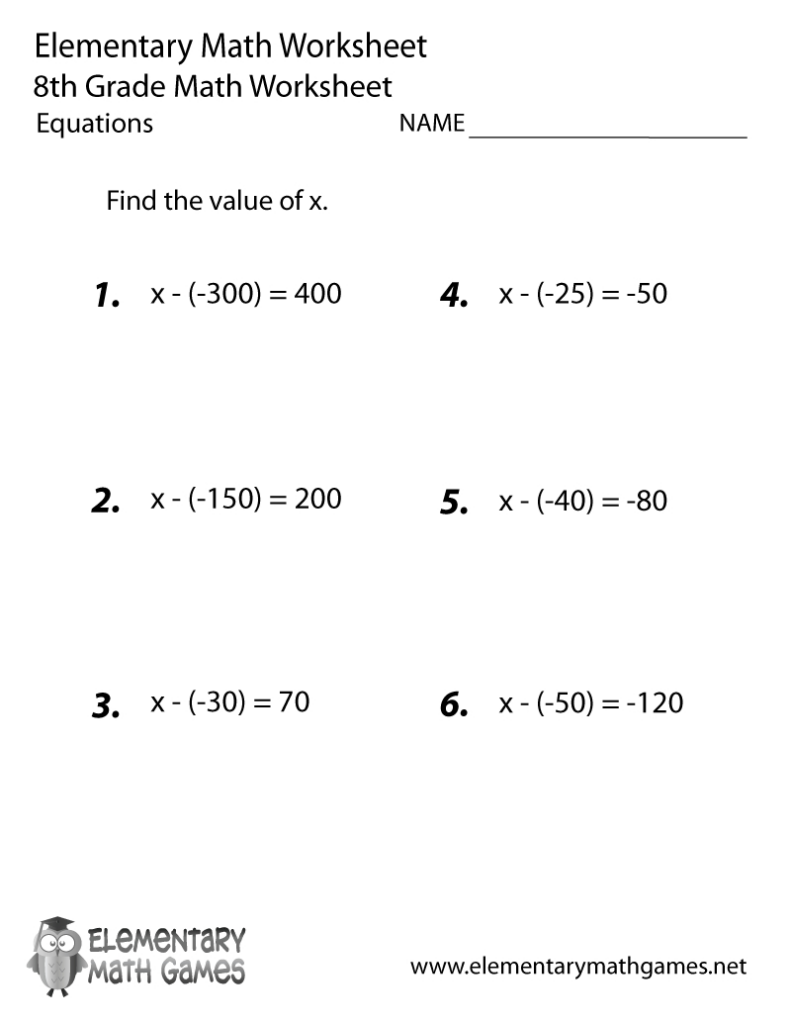 Free Printable Equations Worksheet For Eighth Grade Inside Free Printable 8th Grade Algebra Worksheets