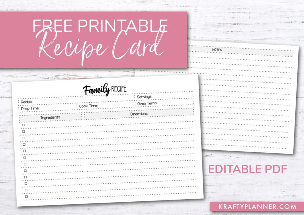 Free Printable Family Recipe Card {Editable Pdf} — Krafty Planner With Free Printable Recipe Cards Free Printable Family Recipe Card {Editable Pdf} — Krafty Planner With Free Printable Recipe Cards