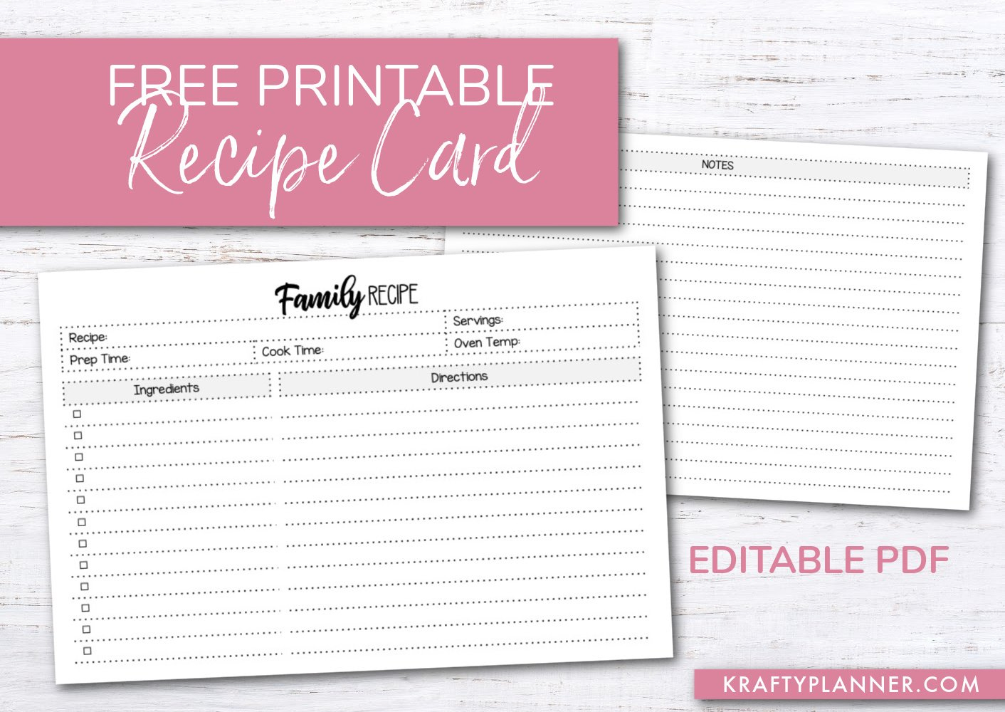 Free Printable Family Recipe Card {Editable Pdf} — Krafty Planner with Free Printable Recipe Cards
