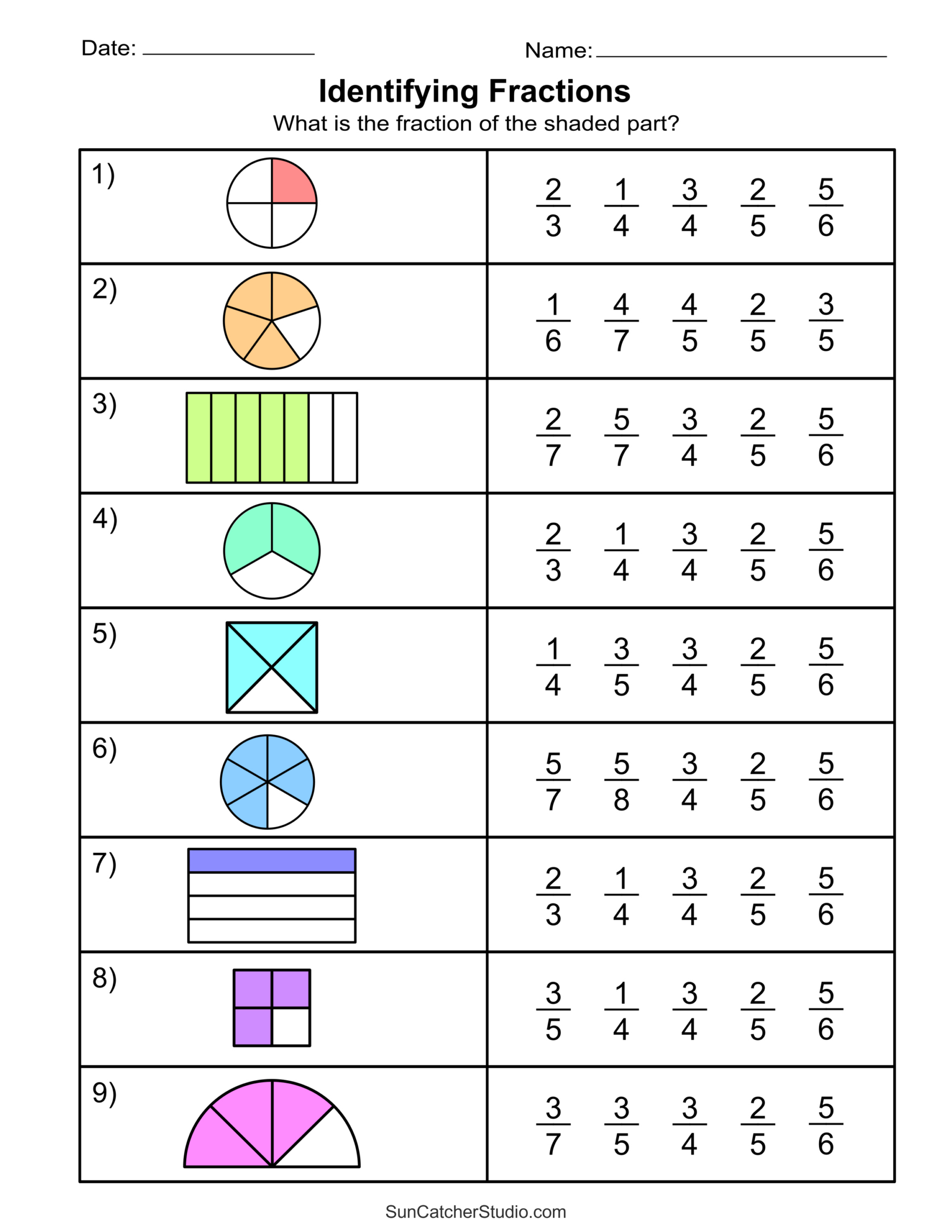 Free Printable Fractions Worksheets (Comparing &amp;amp; Identifying intended for Free Printable Fraction Worksheets