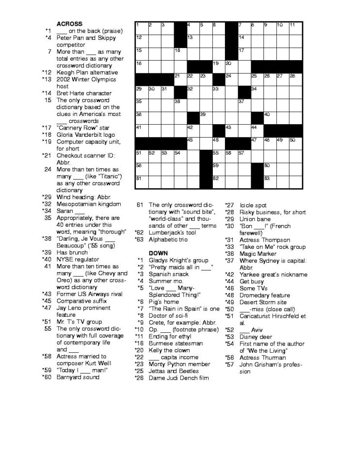 Free Printable General Knowledge Crossword Puzzles