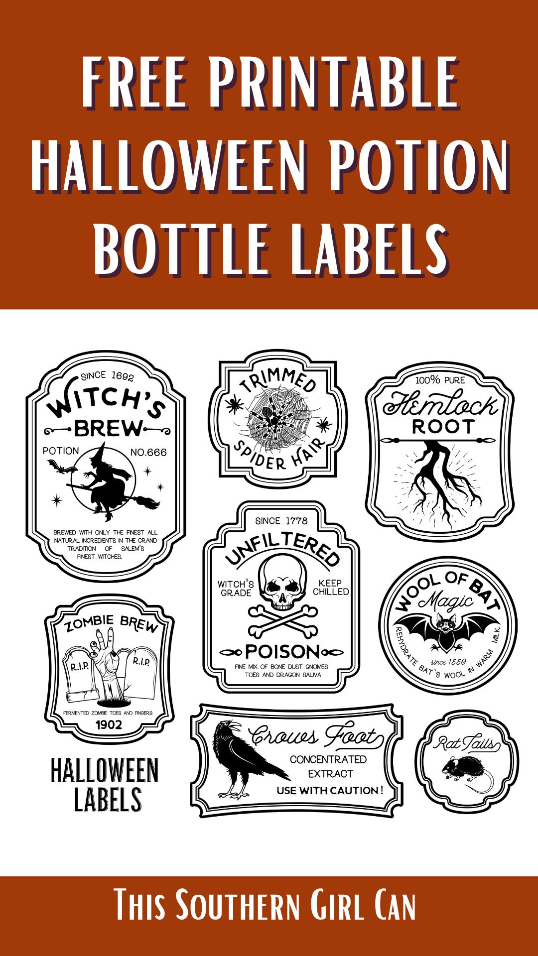 Free Printable Halloween Potion Bottle Labels with Free Printable Halloween Labels