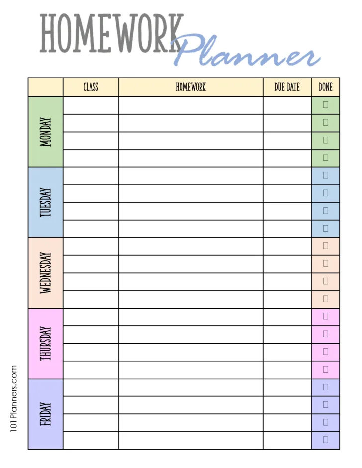 Free Printable Homework Templates